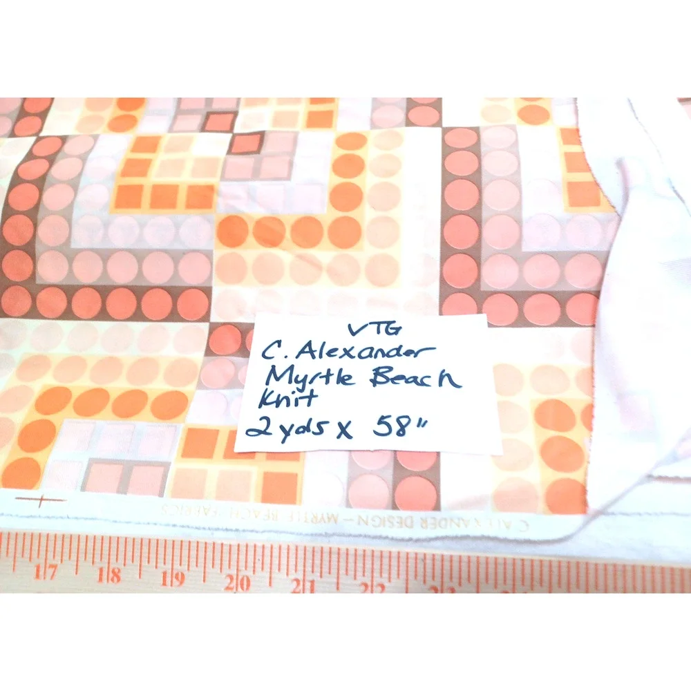 C. Alexander Mod VTG Myrtle Beach Orange Dot Blocks Knit 1 Pc 2 yards x 58